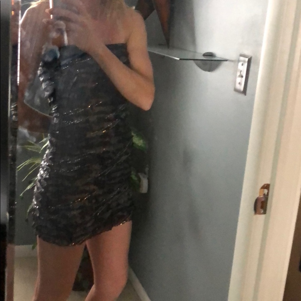 Strapless sequin mini dress